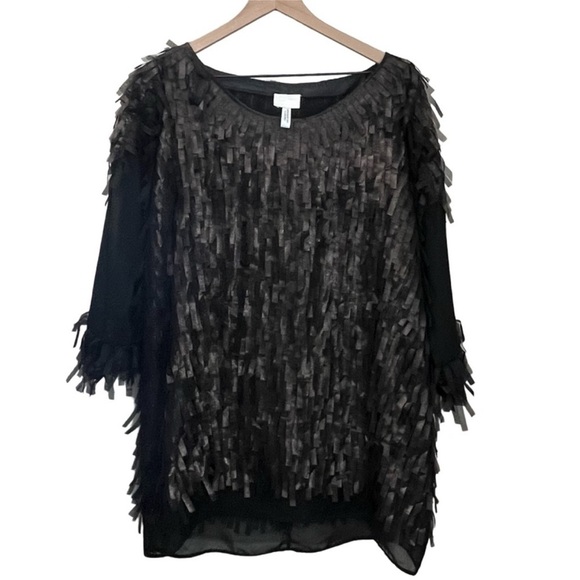 Ray Harris London Textured Fringe Sheer Chiffon Tunic Top Avant Garde Gallery - Picture 1 of 7